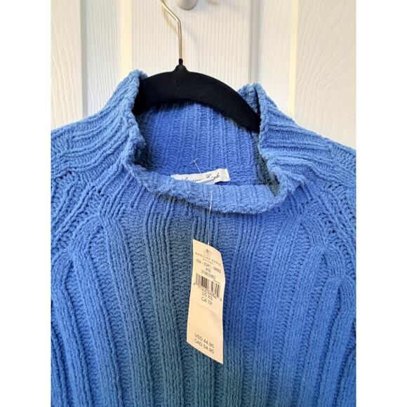 American Eagle Cropped Ombre Blue Ribbed Mock Neck Sweater Women’s XS Soft Knit - Picture 2 of 11